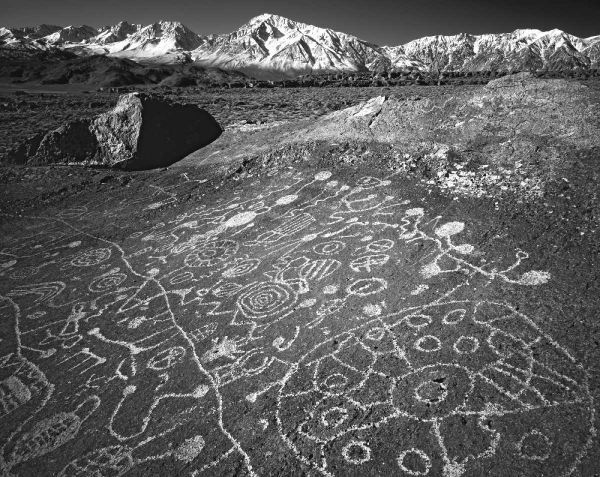 USA, California, Bishop Petroglyphs on rock face